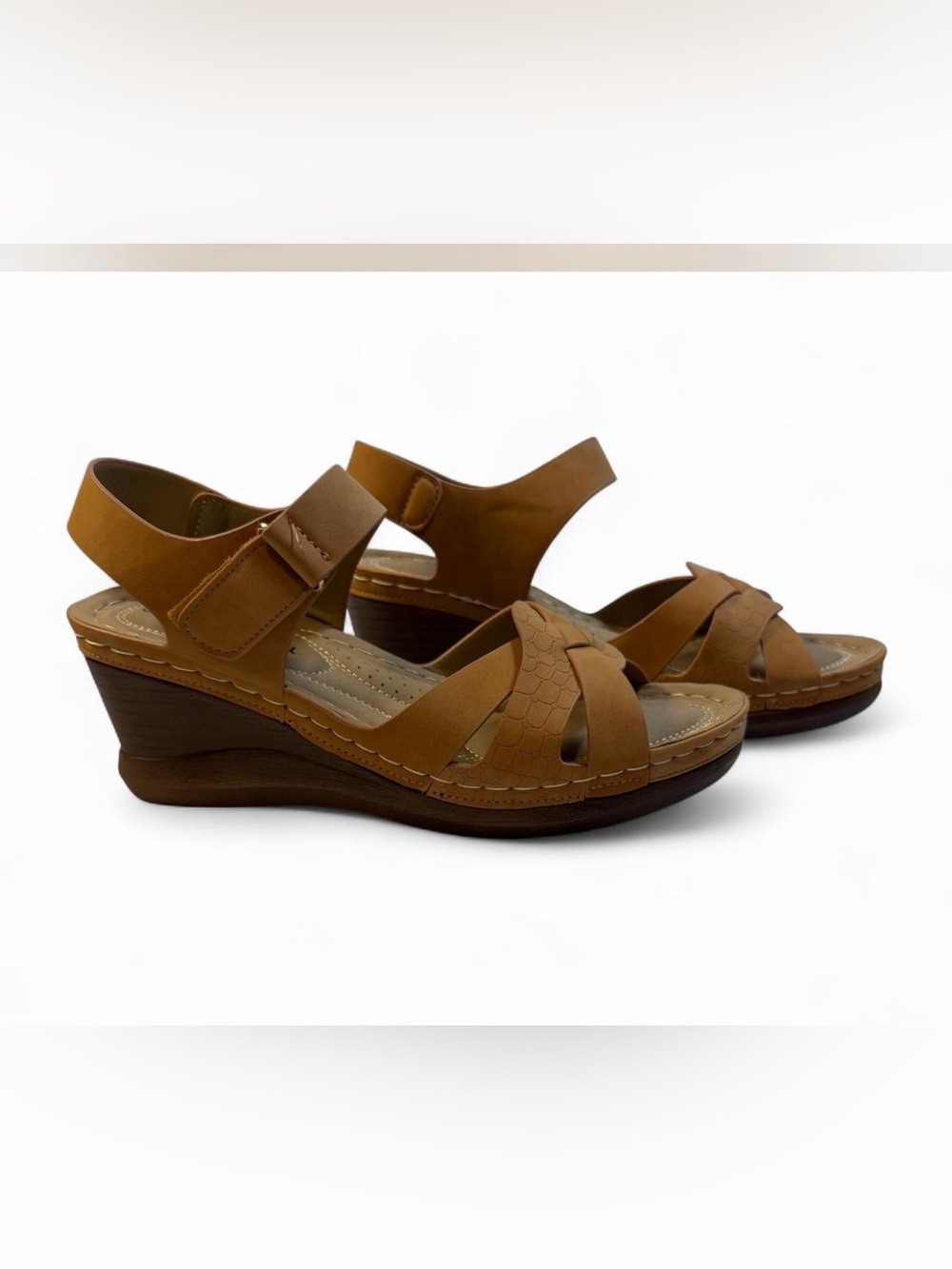 Alexis Bendel Women's Tan Wedge Sandals with Adjustable Strap size: 8